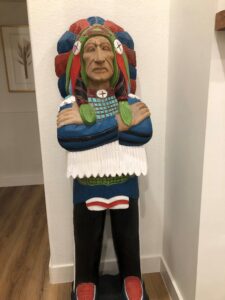 Kawliga the wooden statue for dry shooting practice.